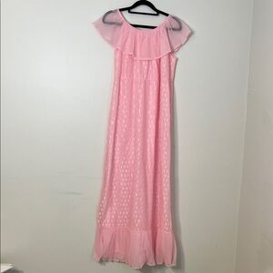 Women’s Ruffle Maxi Dress floral satin mesh lace baby pink